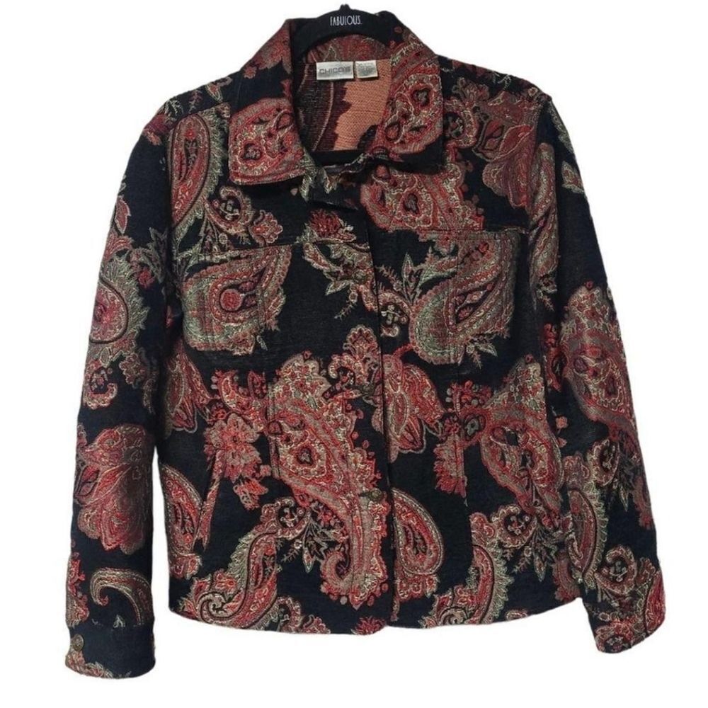 Chico's Paisley Floral Jacquard Blazer Sz Lg